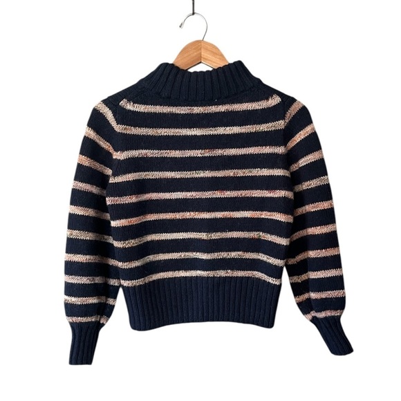 Madewell Wool Blend Striped Metcalf Mockneck Sweater Dark Nightfall - Picture 4 of 12